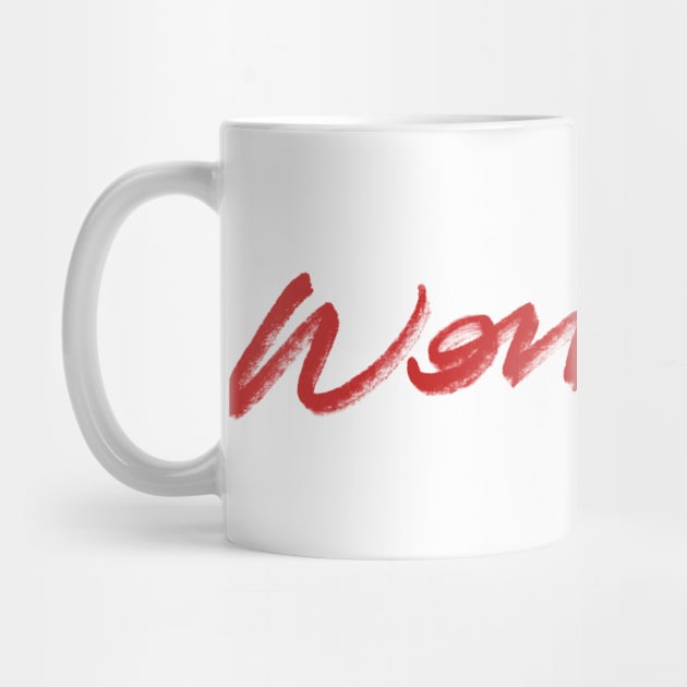 Hand written woman text in red by YourGoods